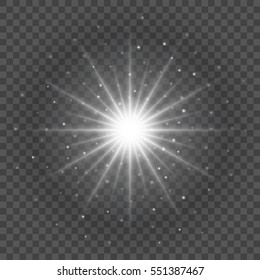 Sun with lens flare lights template and vector background. Special Effect Glowing Rays. Good for promotion materials, Brochures, Banners.