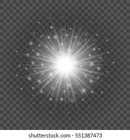 Sun with lens flare lights template and vector background. Special Effect Glowing Rays. Good for promotion materials, Brochures, Banners.