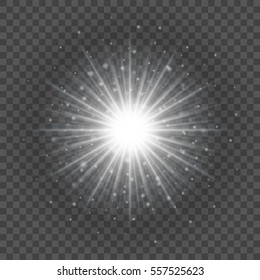 Sun with lens flare lights template and vector background. Special Effect Glowing Rays. Good for promotion materials, Brochures, Banners.