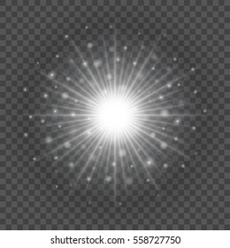 Sun with lens flare lights template and vector background. Special Effect Glowing Rays. Good for promotion materials, Brochures, Banners.
