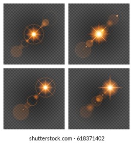 Sun with lens flare lights template and vector set backgrounds. Special Effect Glowing Rays. Good for promotion materials, Brochures, Banners.