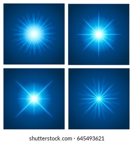 Sun with lens flare lights template and vector set backgrounds. Sunrise or Sunset, Special Effect Glowing Rays. Good for promotion materials, Brochures, Banners. Abstract Backdrop.