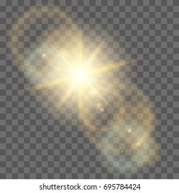 Sun with lens flare on plaid background