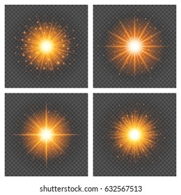 Sun with lens flare orange lights template and vector backgrounds set. Special Effect Glowing Rays. Good for promotion materials, Brochures, Banners.