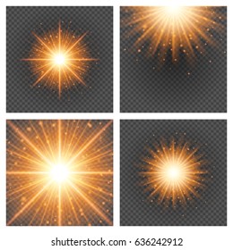 Sun with lens flare orange lights template and vector backgrounds set. Special Effect Glowing Rays. Good for promotion materials, Brochures, Banners.