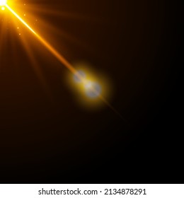 Sun lens flare with realistic light, lens flare lights and lens flare glow on black background, star lens flares. Vector illustration eps10