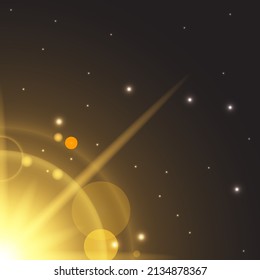 Sun lens flare with realistic light, lens flare lights and lens flare glow on black background, star lens flares. Vector illustration eps10