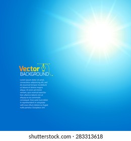 Sun with lens flare, vector background.