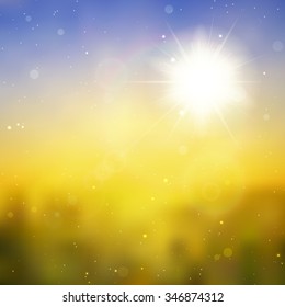 Sun with lens flare, vector background eps 10