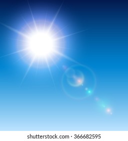 Sun with lens flare, vector background.