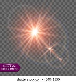Sun with lens flare, vector background