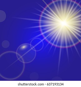 Sun with lens flare, vector background.
