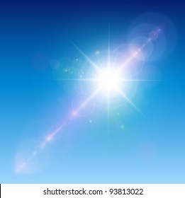 Sun with lens flare, vector background.