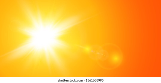 Sun with lens flare, vector nature background.