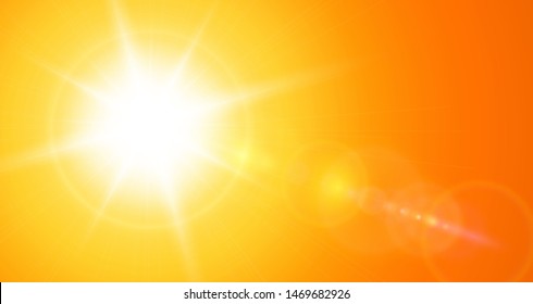 Sun with lens flare, vector nature background.