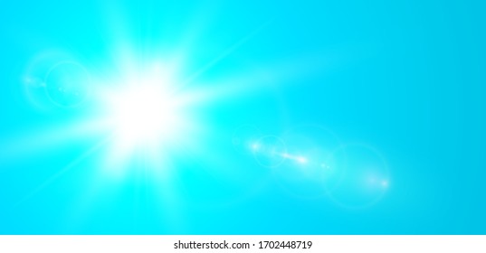 Sun with lens flare, vector nature background.