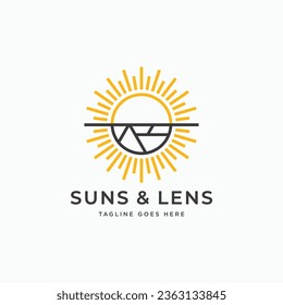 Sun and lens simple linear logo design. Vector illustration isolated object on background