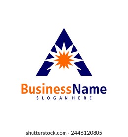 
Sun mit Letter A Logo Design Vektorgrafik. Creative Initial A-Logo-Konzepte Vorlage