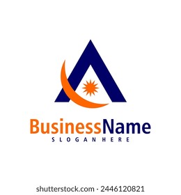 
Sun with Letter A logo design vector. Creative Initial A logo concepts template