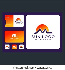 sun with letter m logo design graphic template