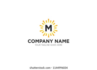 sun letter m logo, icon, symbol
