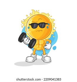 the sun lifting dumbbell vector. cartoon character