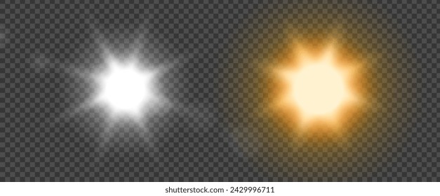 Sun light effect on a transparent background. Realistic vector illustration of sunlight rays - element for design