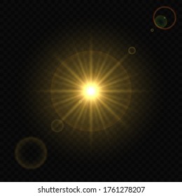 Sun light flash with lens flare effect on transparent background