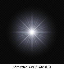 Sun light flash with lens flare effect on transparent background