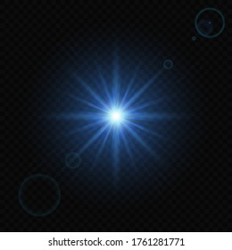 Sun light flash with lens flare effect on transparent background