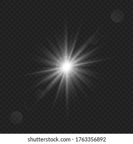 Sun light flash with lens flare effect on transparent background