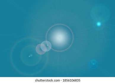 Sun light glare at background of blue clear sky, flecks of sunlight, bright shining sun, sunny day without clouds, bokeh effect, poster or banner, up to sky, splash of sun, cartoon illustration