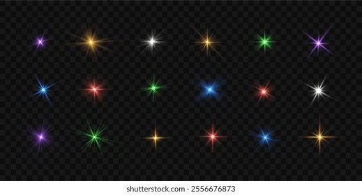  Sun light with glare. Flash png. Vector illustration for perfect effect with sparkles. Sun rays png. Transparent sunlight special lens flash light effect.