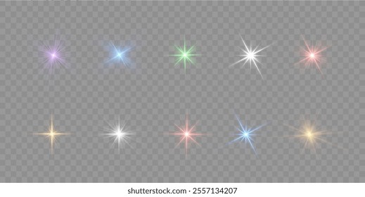  Sun light with glare. Flash png. Vector illustration for perfect effect with sparkles. Sun rays png. Transparent sunlight special lens flash light effect.