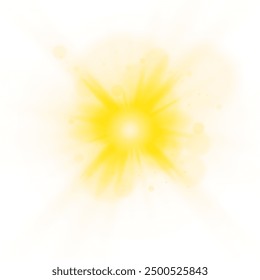 Sun light with glare. Golden flash png. Sun rays png. Vector illustration for perfect effect with sparkles.	