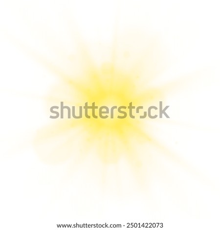 Sun light with glare. Golden flash png. Sun rays png. Vector illustration for perfect effect with sparkles.	