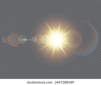 Luz del sol que brilla Ilustración vectorial realista. Efecto de luz solar. Chispa brillante con elemento 3d halo sobre fondo transparente