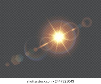 Luz del sol que brilla Ilustración vectorial realista. Efecto de luz solar. Chispa brillante con elemento 3d halo sobre fondo transparente