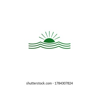 sun light with green concept logo design icon