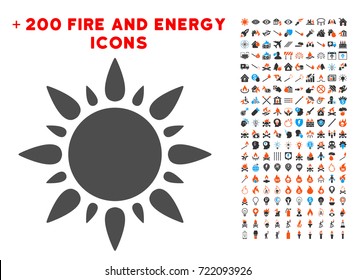 Sun Light icon with bonus fire clip art. Vector illustration style is flat iconic symbols for web design, application ui.