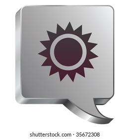 Sun or light icon on stainless steel modern industrial voice bubble icon suitable for use as a website accent, on promotional materials, or in advertisements.