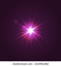 Sun light with lens flare effect, shining star.
