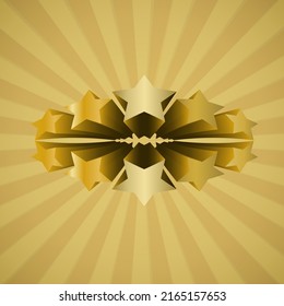 Sun or Light Rays with Mirrored Golden 3D Five Stars Insignia - Abstract Background Vector Illustration