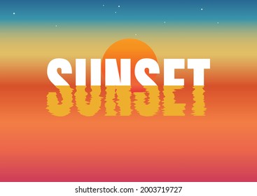 Sun light reflection effect with sunset typography, water ripple during sunset, beach style sunset background with reflecting sun