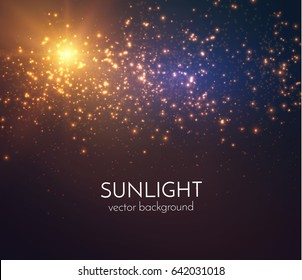 Sun light star burst with scattered shiny particles vector background. EPS10