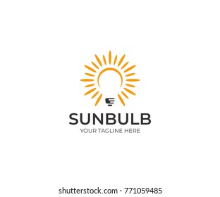 Sun And Lightbulb Logo Template. LED Vector Design. Electricity Illustration