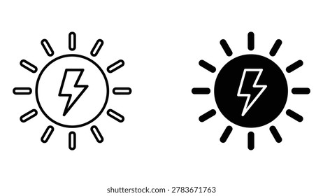 Sun with lightning bolt icon solar power symbol