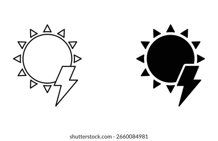 Sol con rayo, ilustración del Vector del icono de la energía solar