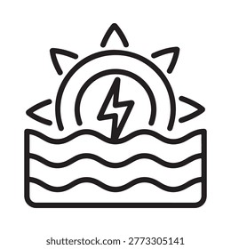 sun with lightning bolt over waves icon