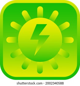 Sun and lightning. Sun power. Solar energy concept icon. Ecology concept. Sustainable energy concept. Isolated web icon. Logo design. Flat vector illustration. 